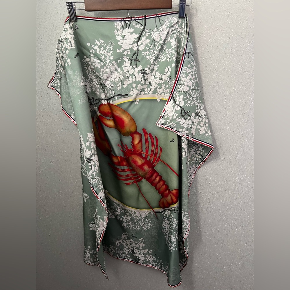 THOM BROWNE Lobster Icon Print Silk Scarf New - Picture 3 of 5
